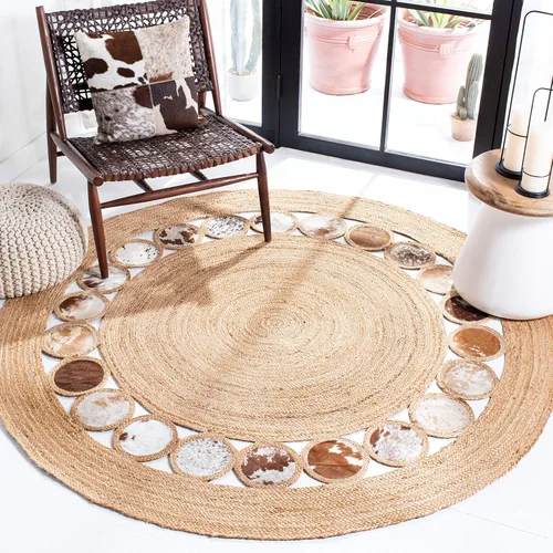 Miniatura 10 de SAFAVIEH Natural Fiber Round Collection NF370Z - Alfombra redonda de yute y cuero de 3 pies, hecha a mano, color beige y negro