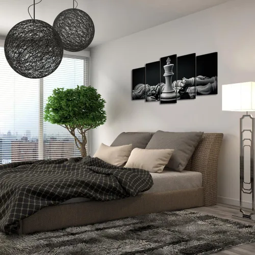 Miniatura 4 de Kreative Arts - Pintura de pared de rey y caballero de ajedrez blanco y blanco en lienzo, 5 piezas, impresiones artísticas, póster, obras de arte