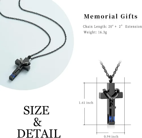 Miniatura 6 de shajwo Collar de Urna en Cruz para Cenizas con Piedra de Nacimiento Rosa Flor Joyería de Cremación para Mujeres Niñas Recuerdo Memorial Colgante
