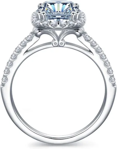 Miniatura 6 de HAFEEZ CENTER Anillos de compromiso de moissanita VVS con halo flotante de micropave de corte cojín de 2.5 quilates para mujer