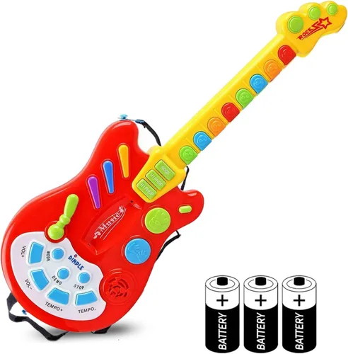 Dimple Guitarra electrónica musical portátil para niños con más de 20 botones, palancas y modos interactivos para niños, el mejor juguete para niñas