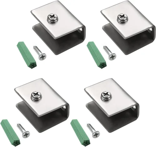 Miniatura 6 de 4 piezas de acero inoxidable ajustable soporte de estante de vidrio rectangular pequeña puerta gabinete abrazadera clip soporte para 0.236-0.315 in