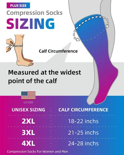 Miniatura 4 de RAYSHARP Paquete de 3 calcetines de compresión de talla grande para mujeres y hombres, medias altas hasta la rodilla de 20-30 mmHg para piernas