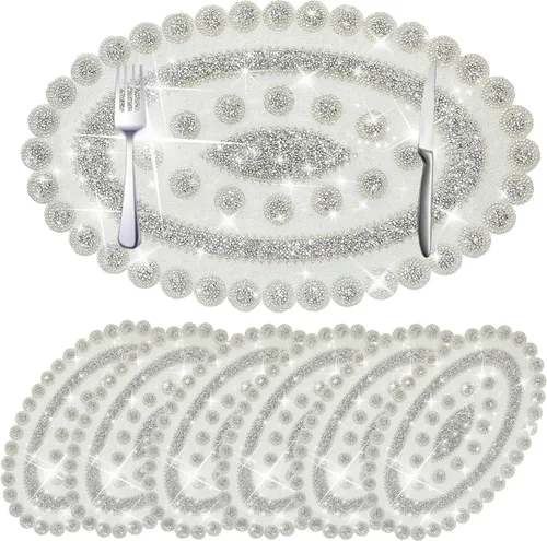 Miniatura 11 de Juego de 1 mantel individual redondo en negro, manteles individuales brillantes resistentes al calor, lavables, para cena, cocina, boda, decorativos