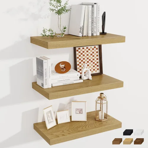 Miniatura 64 de Fun Memories Estantes flotantes de 12 pulgadas de profundidad, estantes de pared de madera de 16 x 12 pulgadas, estante de almacenamiento rústico