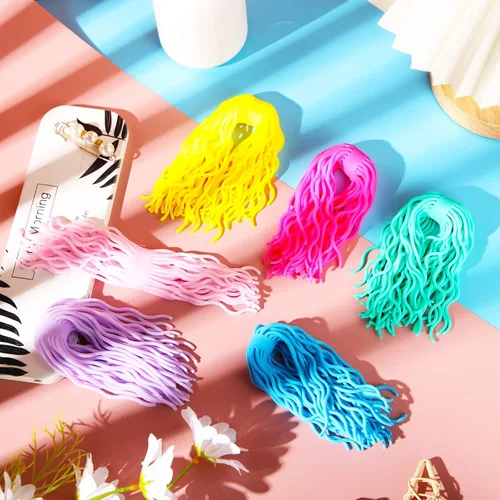 Miniatura 7 de Civaner 6 piezas de juguete sensorial de espaguetis elásticos, juguete de pasta elástica, cuerdas de fideos ramen para aliviar el estrés, regalos