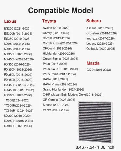 Miniatura 2 de Puroma Paquete de 1 filtro de aire de cabina con carbón activado, repuesto para CP157, CF12157, Select Lexus, Mazda, Subaru y Toyota Avalon, Camry