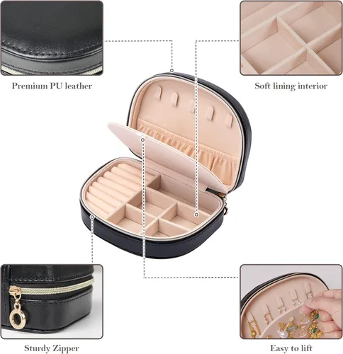 Miniatura 5 de ProCase Joyero de tamaño de viaje pequeño estuche de joyería portátil en forma de concha mini organizador de joyas de 2 capas en piel sintética