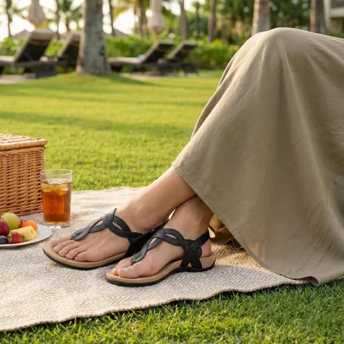 Miniatura 3 de Sandalias ortopédicas para caminar cómodas con soporte de arco para mujer, correa ortopédica en T, sandalias planas de verano para mujer
