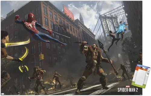 Miniatura 12 de Trends International Marvel's Spider-Man 2 - Póster de pared de lucha callejera con Kraven, 14.72 x 22.37 pulgadas, versión enmarcada en negro