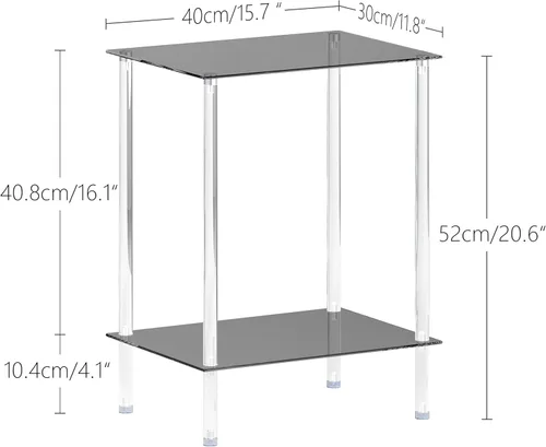 Miniatura 3 de Mesa auxiliar de vidrio templado, mesa de centro acrílica, mesita de noche transparente de 2 niveles, mesa de café transparente, para espacios