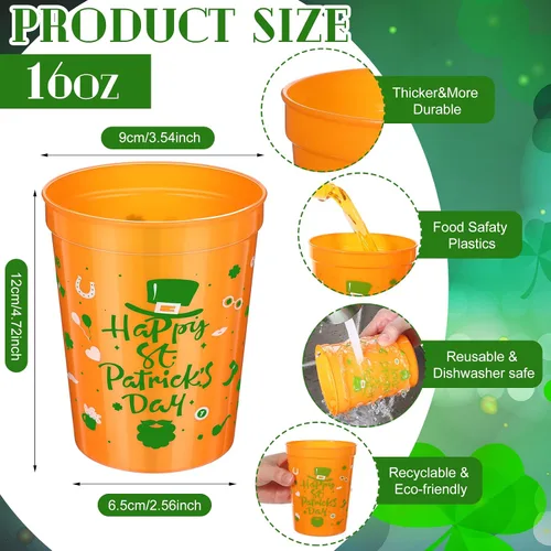 Miniatura 2 de Meanplan 36 tazas de plástico para el Día de San Patricio de 12 onzas de plástico verde trébol reutilizables a granel para niños y adultos