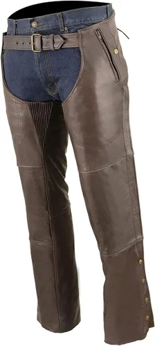 Miniatura 5 de Milwaukee Leather ML1191RT - Perneras de piel para hombre, estilo retro, color marrón, con 4 bolsillos, forro térmico premium para motocicleta