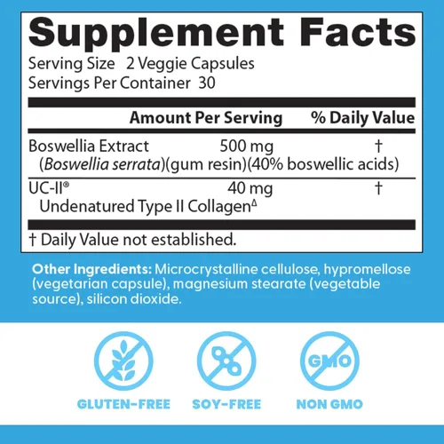 Miniatura 4 de Doctor's Best Boswellia + Suplemento UC-II para hombres y mujeres, cápsulas de extracto de Boswellia Serrata para apoyo a la salud