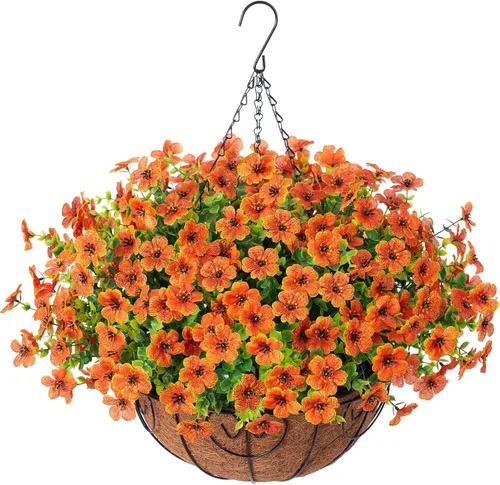 Miniatura 8 de HyeFlora Plantas Colgantes Artificiales Falsas con Flores y Cesta para Decoración Exterior, Arreglos Florales de Seda Sintética de Margaritas