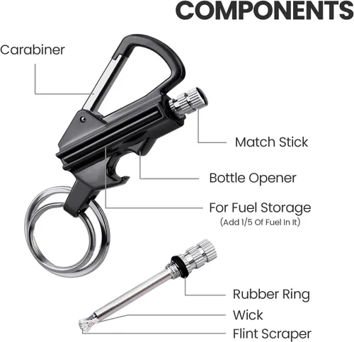 Miniatura 6 de YUSUD Paquete de 2 llaveros para abrebotellas para hombres, partido permanente con iniciador de fuego de pedernal de doble cara, fósforo impermeable
