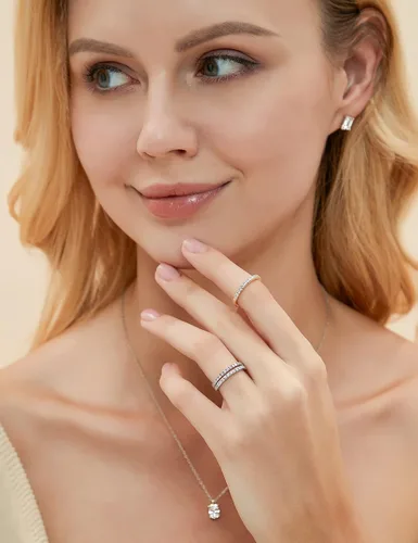 Miniatura 5 de EAMTI anillo de compromiso chapado en oro blanco de 14quilates, 564 de pulgada, con circonita, anillo de compromiso apilable, tamaños 3-13