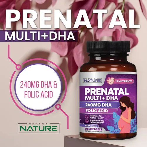 Miniatura 2 de Vitaminas prenatales para mujeres – Multivitamínico con DHA, ácido fólico, vitamina C, B12, hierro y omega-3 – Suplemento antes, durante y después
