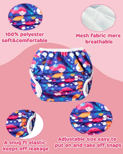 Miniatura 50 de Alva, Pañales de bebé para nadar, paquete de 2 unidades, talle único, reutilizable, lavable y ajustable de 0 a 36 meses. Tamaño de 10 a 40 lbs