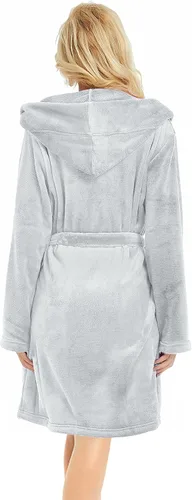 Miniatura 2 de U2SKIIN Bata de felpa corta con capucha para mujer, con capucha, suave y cálida bata de baño para spa