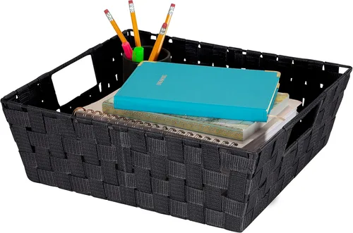 Miniatura 5 de Simplify Cesta rectangular de acero aleado de 15 x 13 x 5 pulgadas con 2 asas de transporte integradas, color negro