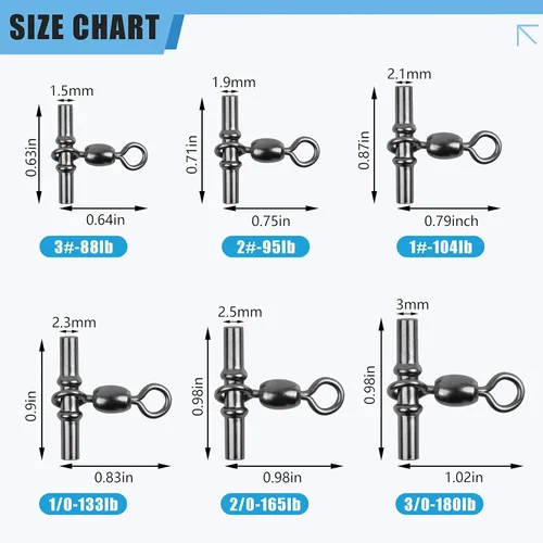 Miniatura 4 de Línea cruzada de pesca giratoria de 3 vías, 40 piezas de manga en forma de T, grúa de engarzado resistente, giratoria, de latón, triples giros