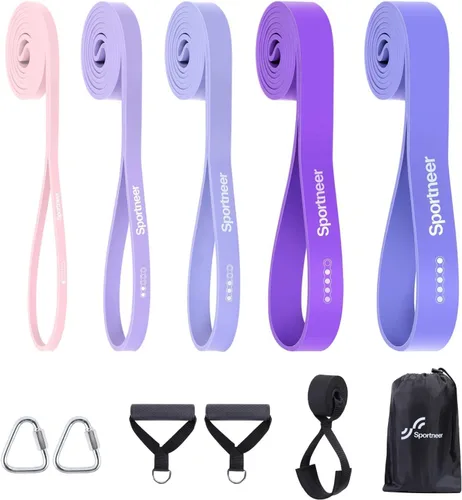 Miniatura 8 de Sportneer Bandas de resistencia para entrenar: bandas de dominadas de 5 a 130 libras, 5 niveles, bandas de ejercicio con asas y anclaje de puerta