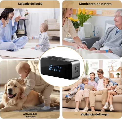 Miniatura 7 de Cámara oculta con reloj despertador y Bluetooth, cámara interior inalámbrica Ultra 4K HD para seguridad del hogar, mini cámara WiFi para niñera