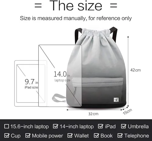 Miniatura 7 de Bolsa impermeable con cordón para ir al gimnasio o la playa, o practicar deportes, unisex
