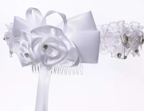 Miniatura 4 de Velos florales de primera comunión para niñas, corona de perlas blancas