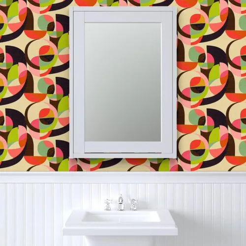 Miniatura 9 de Peel & Stick Wallpaper 12ft x 2ft - Mid Century Midcentury Modern Mod 1950S 1960S Retro Earth Tones Geometric Circles Custom Removable Wallpaper by