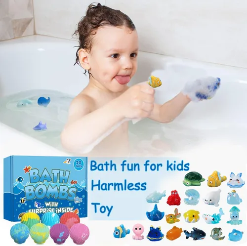 Miniatura 4 de Bombas de baño para niños con animales marinos sorpresa en el interior, set de regalo de 20 bombas de baño con forma de concha para niños, bombas