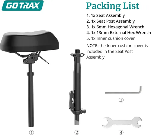Miniatura 7 de Gotrax Asiento plegable para scooter, solo para APEX MAX, Fusion E-Scooter, ajustable, cómodo con absorción de golpes, soporta hasta 264 libras