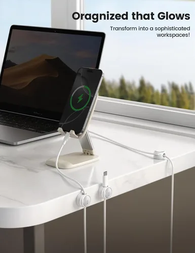 Miniatura 5 de Lamicall Paquete de 8 clips magnéticos para cables, [transparente y brillo plateado] estético fuerte adhesivo para cargador de teléfono, clips