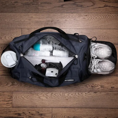 Miniatura 4 de Fitgriff Bolsa de gimnasio para hombres y mujeres con compartimento para zapatos y artículos húmedos, bolsa de lona para viajes, deportes, fitness