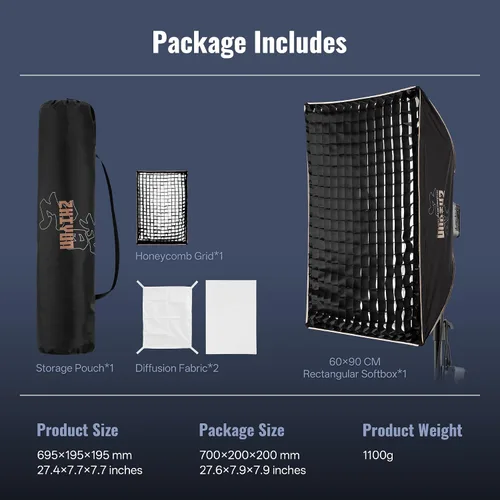 Miniatura 5 de ZHIYUN - Softbox rectangular de 60x90cm / 23.5 * 35.5 pulgadas con liberación rápida, montaje Bowens, difusores y bolsa con rejilla, compatible