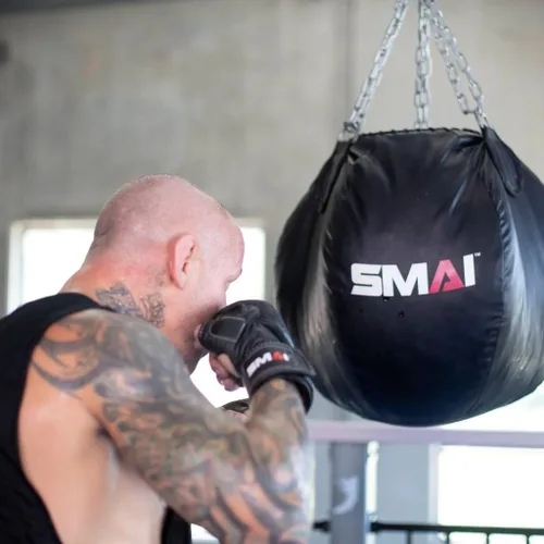 Miniatura 2 de SMAI Guantes híbridos de cuero MMA Sparring: cuero de primera calidad para Kickboxing, lucha en jaula, huelga, grappling, artes marciales