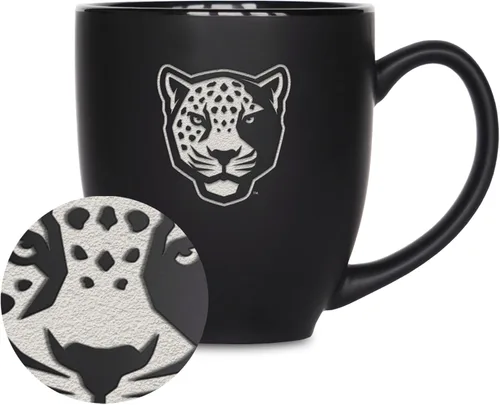 Miniatura 64 de Rico Industries - Taza de cerámica mate negra con grabado láser estándar de 15oz para NCAA (escuelas T & U) - Para bebidas calientes o frías