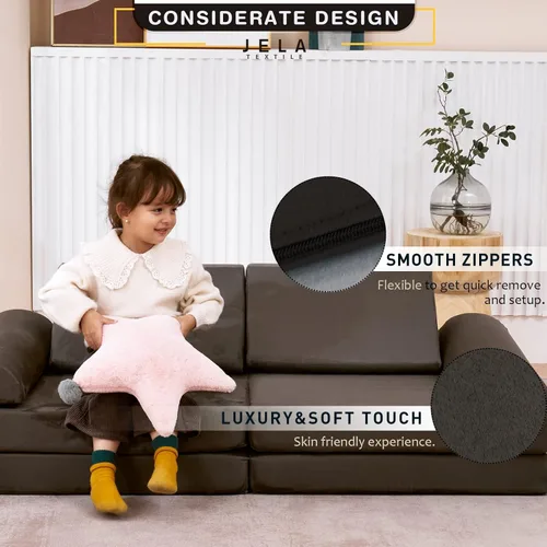 Miniatura 4 de jela Sofá de Juego para Niños Certificado de Seguridad Sofá Suave para Niños con Funda Lavable a Máquina Espuma Gruesa Juego de Construcción