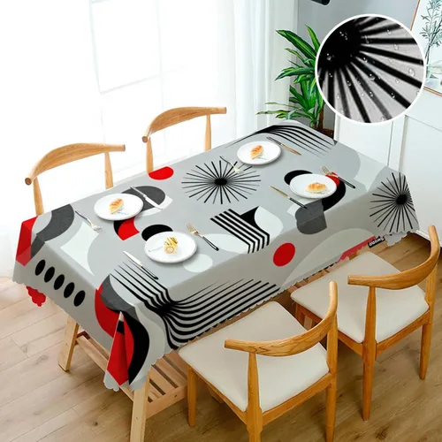 Miniatura 3 de Swono Mantel de 52 x 70 pulgadas con patrón atómico de mediados de siglo, diseño geométrico atómico, para mesa de comedor y granja, antimanchas