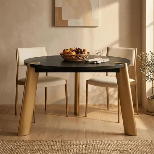 Miniatura 8 de NTC Mesa de centro redonda de madera Tribase Boho de 40 pulgadas para sala de estar y comedor, impermeable y resistente al calor, negro quemado