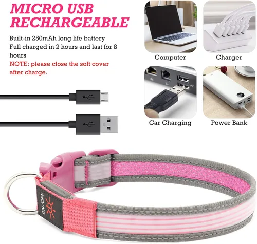 Miniatura 5 de YFbrite Collar de Perro LED Completamente Ajustable, Collares de Perro Completamente Iluminados, Collar de Perro Reflectante con Luz que Brilla