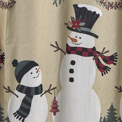 Miniatura 2 de SKL Home Cortina de ducha de Navidad/invierno de cuadros rústicos con muñeco de nieve, multicolor