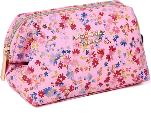 Miniatura 8 de Angelina's Palace Bolsa de maquillaje de viaje impermeable de cuero vegano, organizador de artículos de tocador oriental estilo retro, bolsa de Negro