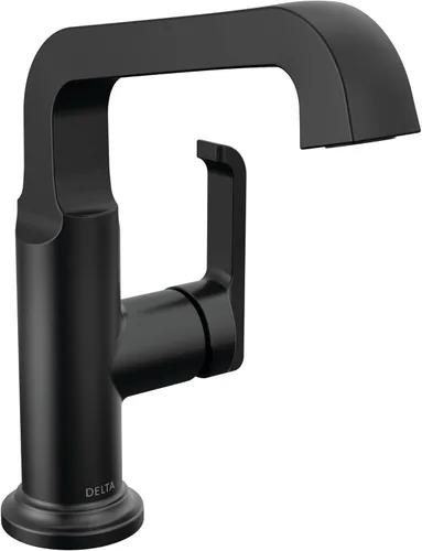 Delta Tetra - Grifo de baño negro mate de altura media de 1 agujero, grifo de lavabo de baño de un solo orificio para tocador, negro mate 689-BL-DST