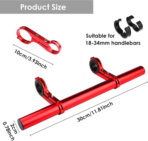 Miniatura 2 de Manillar de bicicleta, extensor de manillar de bicicleta de 11.8 pulgadas, soporte multifuncional de aleación de aluminio, extensión de soporte