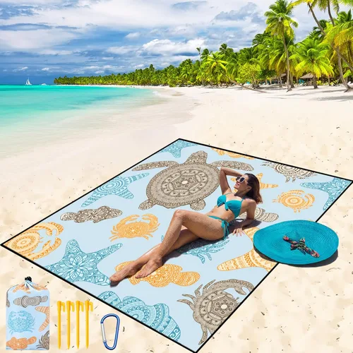 Miniatura 60 de WIWIGO Manta de playa impermeable a prueba de arena tapete de playa 79" X 83"/10'x9' para 2-8 adultos, de secado rápido, tapete de picnic al aire