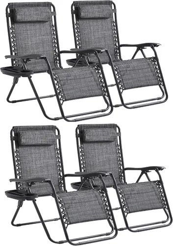 Miniatura 17 de Zero Gravity - Juego de 2 sillas reclinables plegables de gran tamaño, acolchadas antigravedad con almohada ajustable y portavasos para campamento