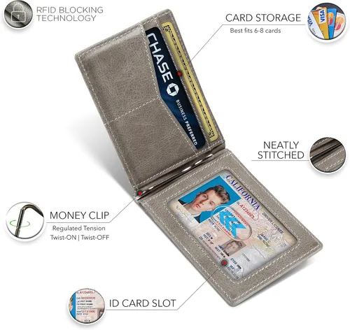 Miniatura 5 de SERMAN BRANDS RFID Blocking Wallet Slim Bifold - Genuine Leather Minimalist Front Pocket Wallets for Men with Money Clip Gift
