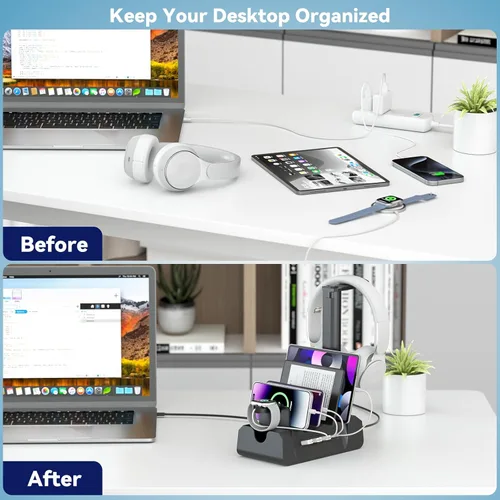 Miniatura 7 de Estación de carga KDD con 6 cables de carga - Estación de carga rápida 6 en 1 para celular con soporte para auriculares y soporte para reloj - 2